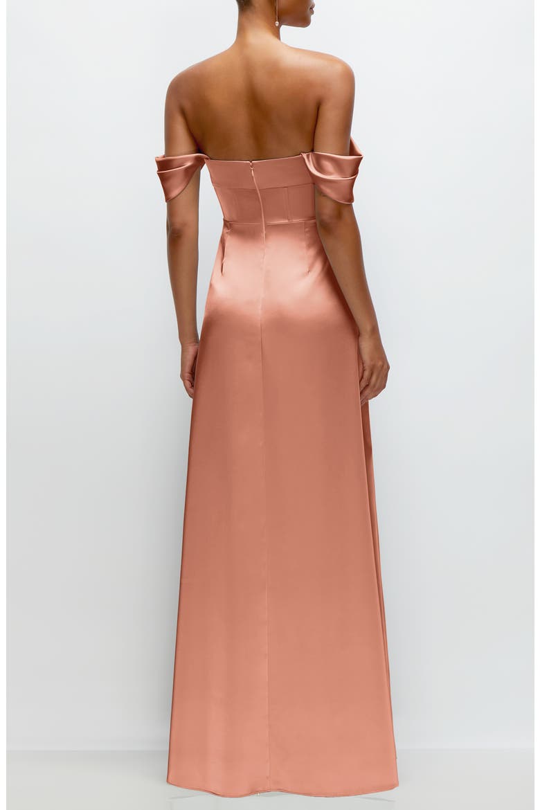 Off the Shoulder Satin Charmeuse Gown with Removable Sleeves, Alternate, color, COPPER PENNY