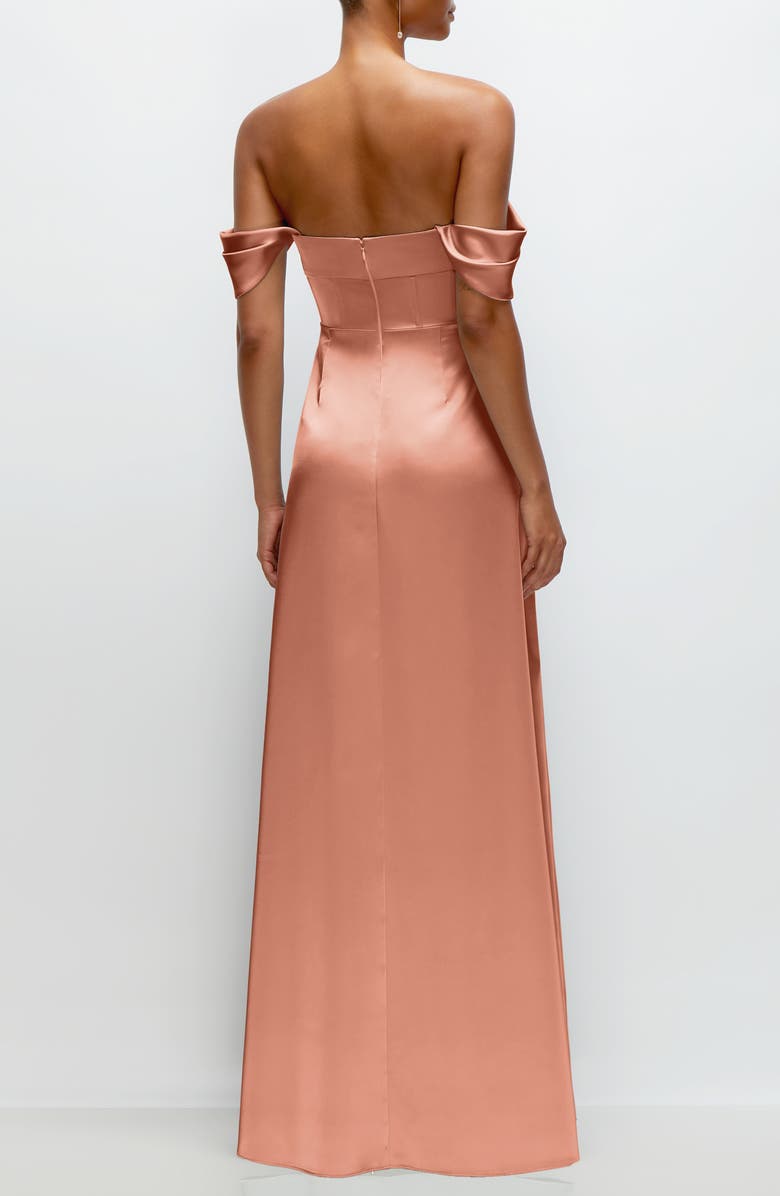 Off the Shoulder Satin Charmeuse Gown with Removable Sleeves