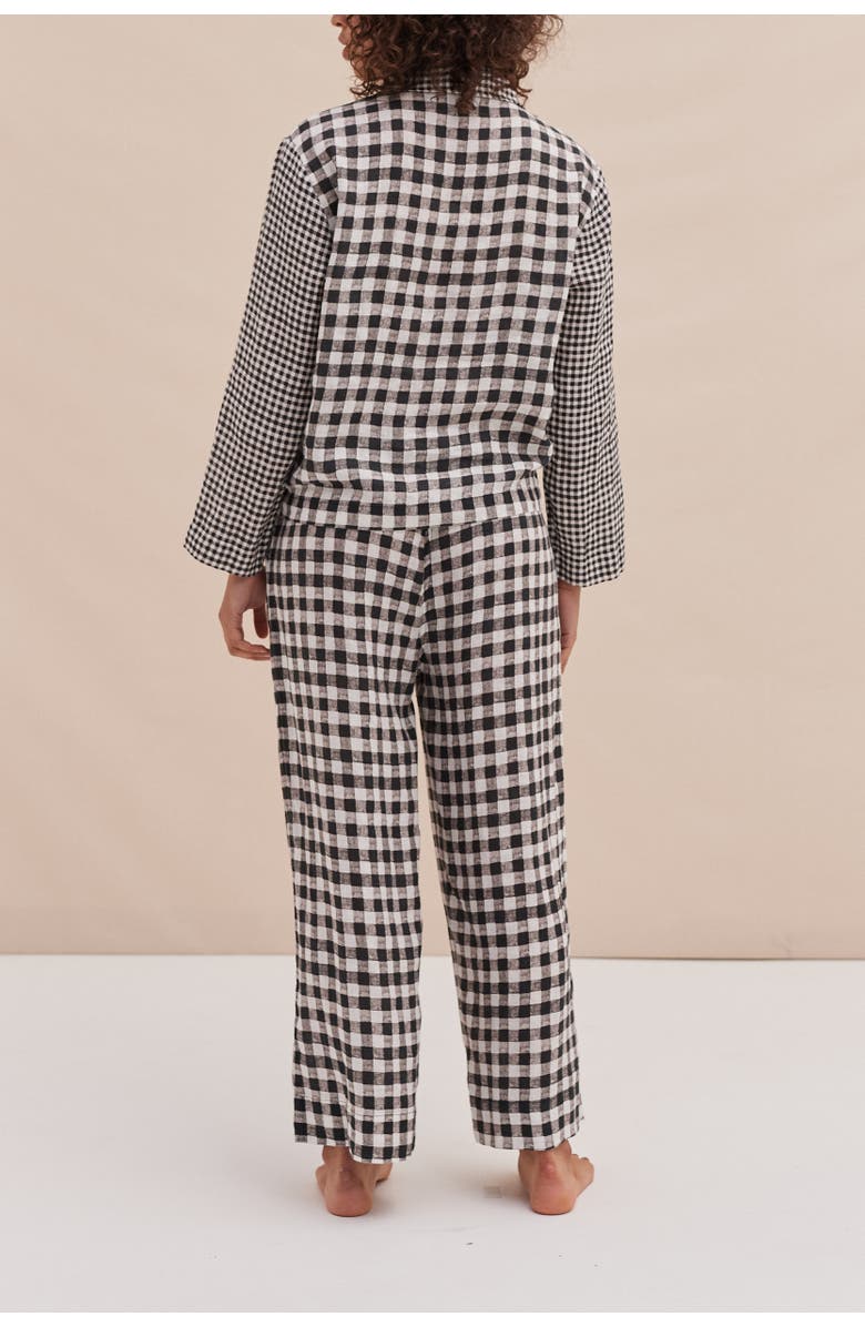 Desmond & Dempsey Pajama Pocket Set, Alternate, color, Gingham Linen Black/White
