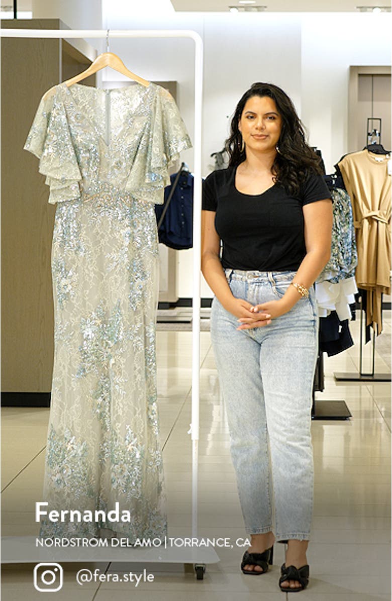 Flutter Sleeve Embellished Lace Trumpet Gown, sales video thumbnail