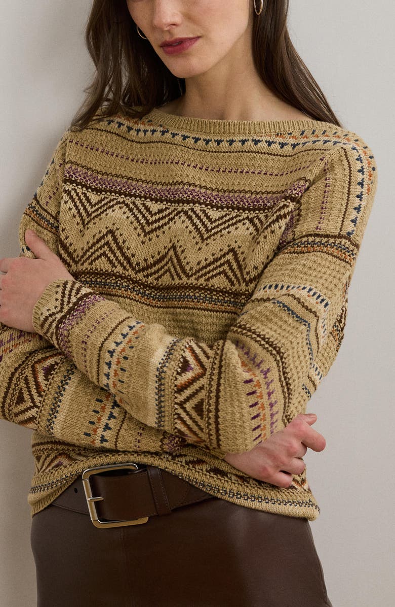 Lauren Ralph Lauren Geo Stripe Cotton & Linen Sweater, Alternate, color, Tan Multi