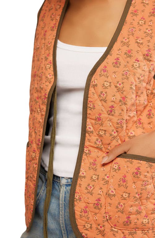 Free People Claudine Quilted Floral Vest In Orange And Olive