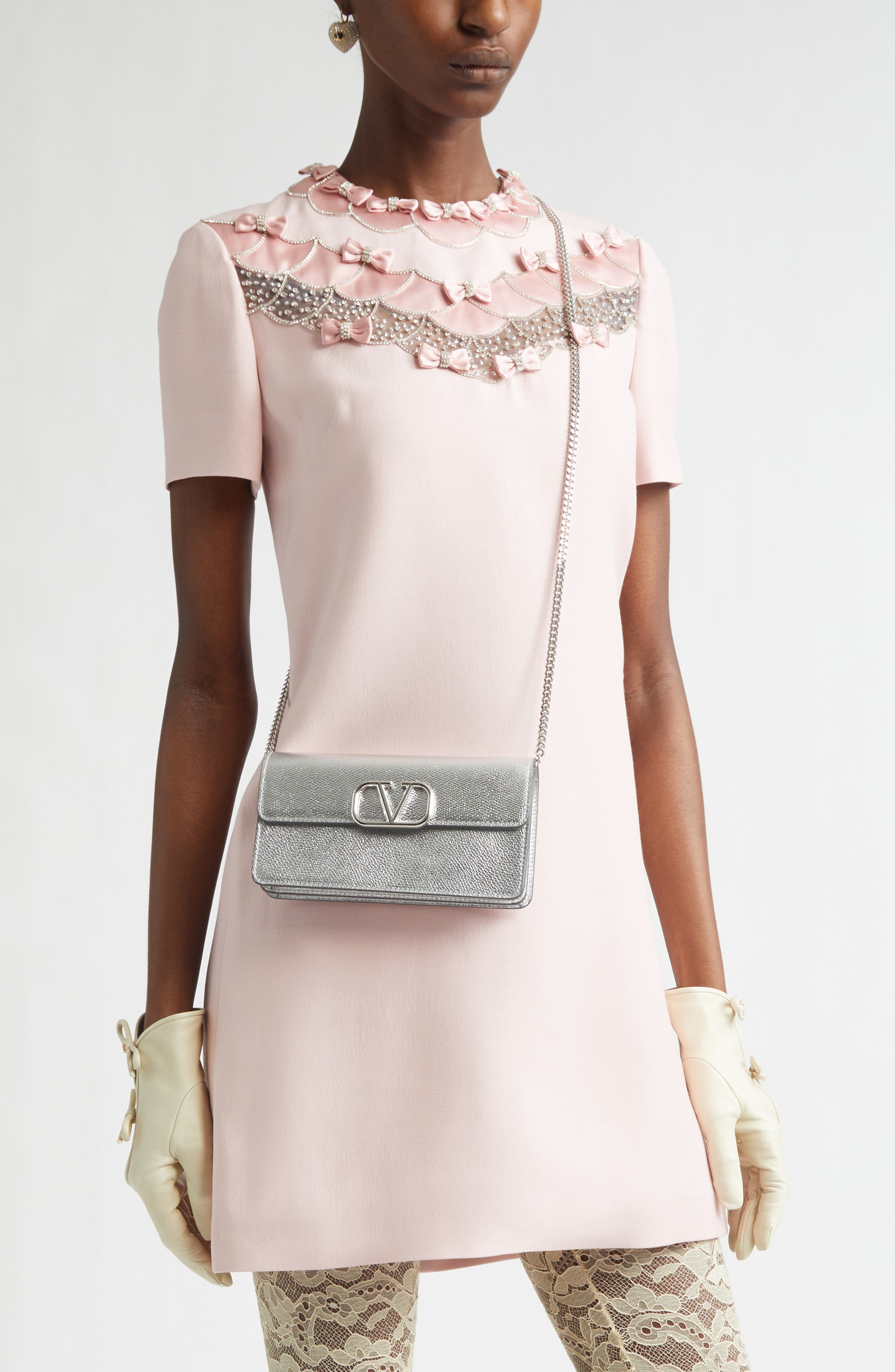 Valentino Garavani VLOGO Metallic Leather Shoulder Bag, Alternate, color, Silver