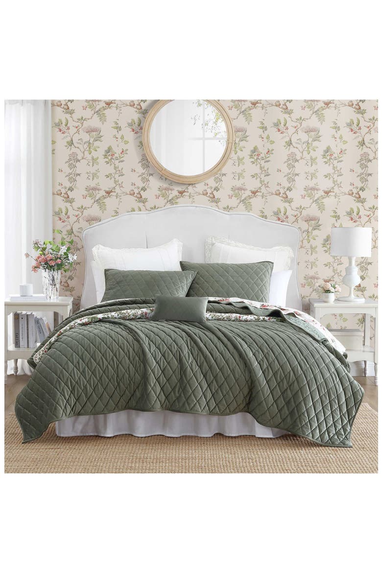 Solid Diamond Quilt Set, Alternate, color, DARK GREEN