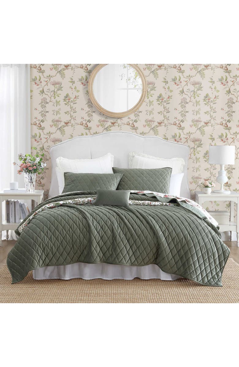 Laura Ashley Solid Diamond Quilt Set, Alternate, color, Dark Green
