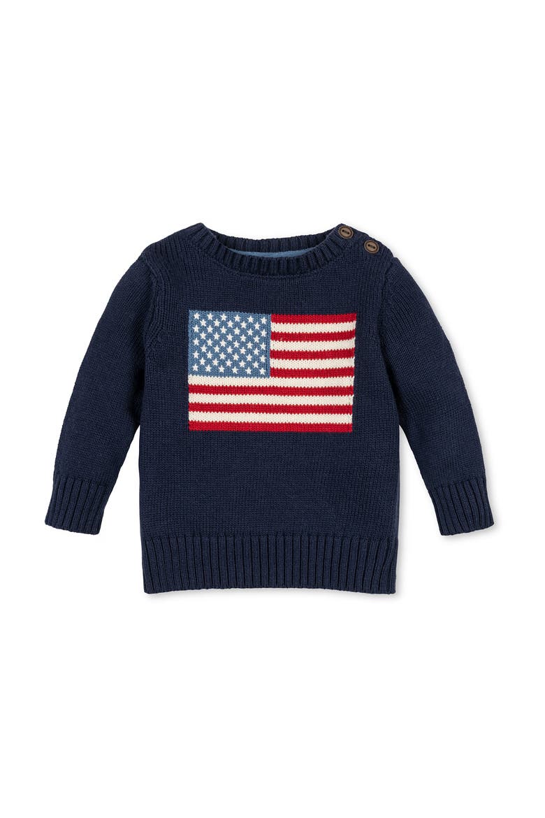 Organic Crew Neck Flag Sweater, Main, color, Navy Flag