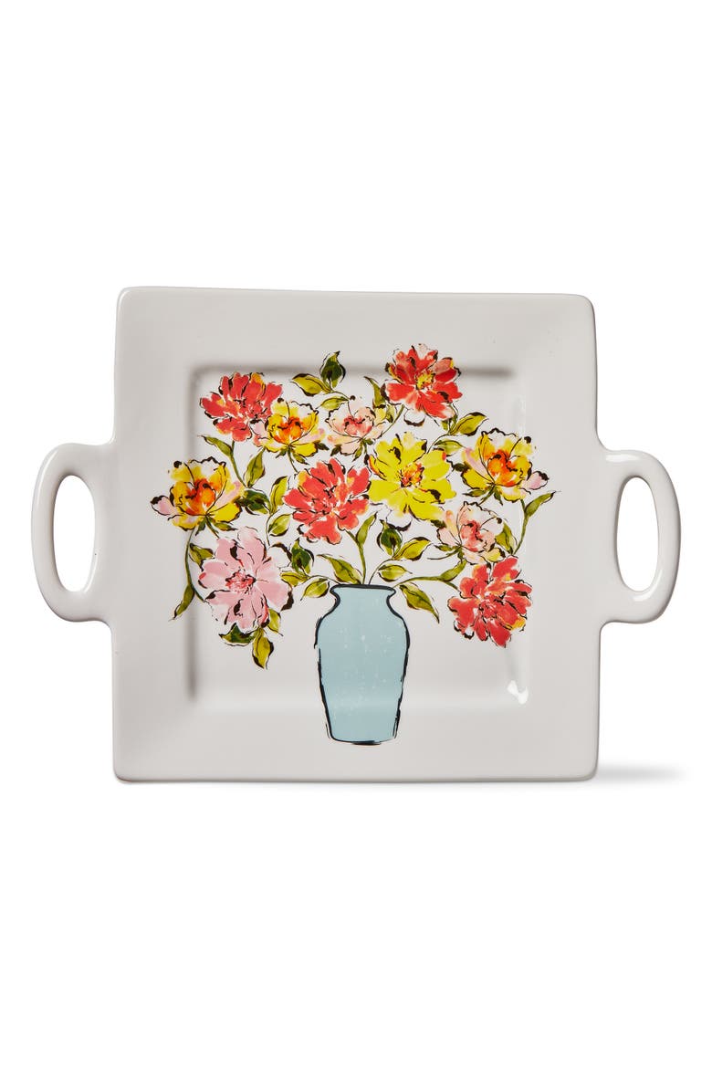 In Bloom Square Platter Multi Earthenware Spring, Main, color, White