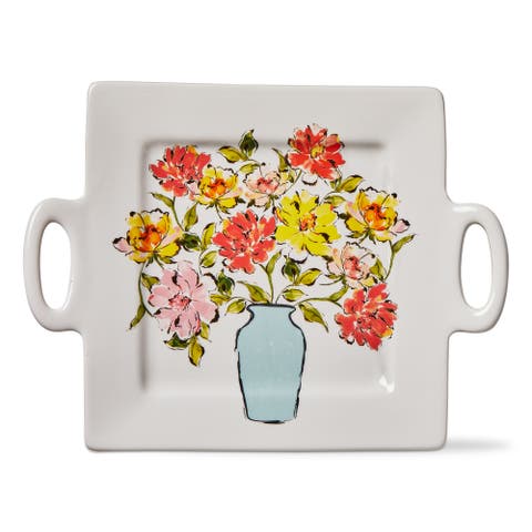 In Bloom Square Platter Multi Earthenware Spring