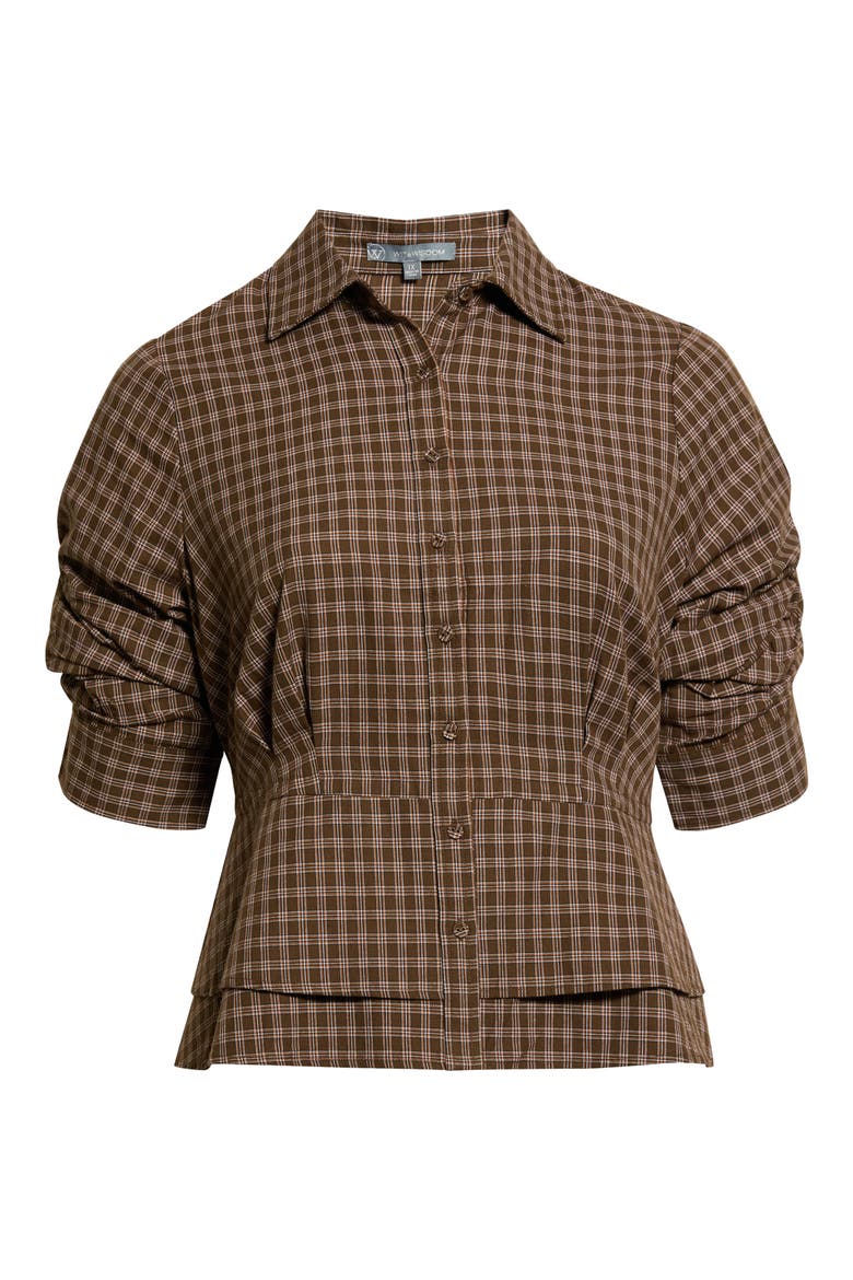 Plaid Double Peplum Top, Alternate, color, COLD BREW MULTI
