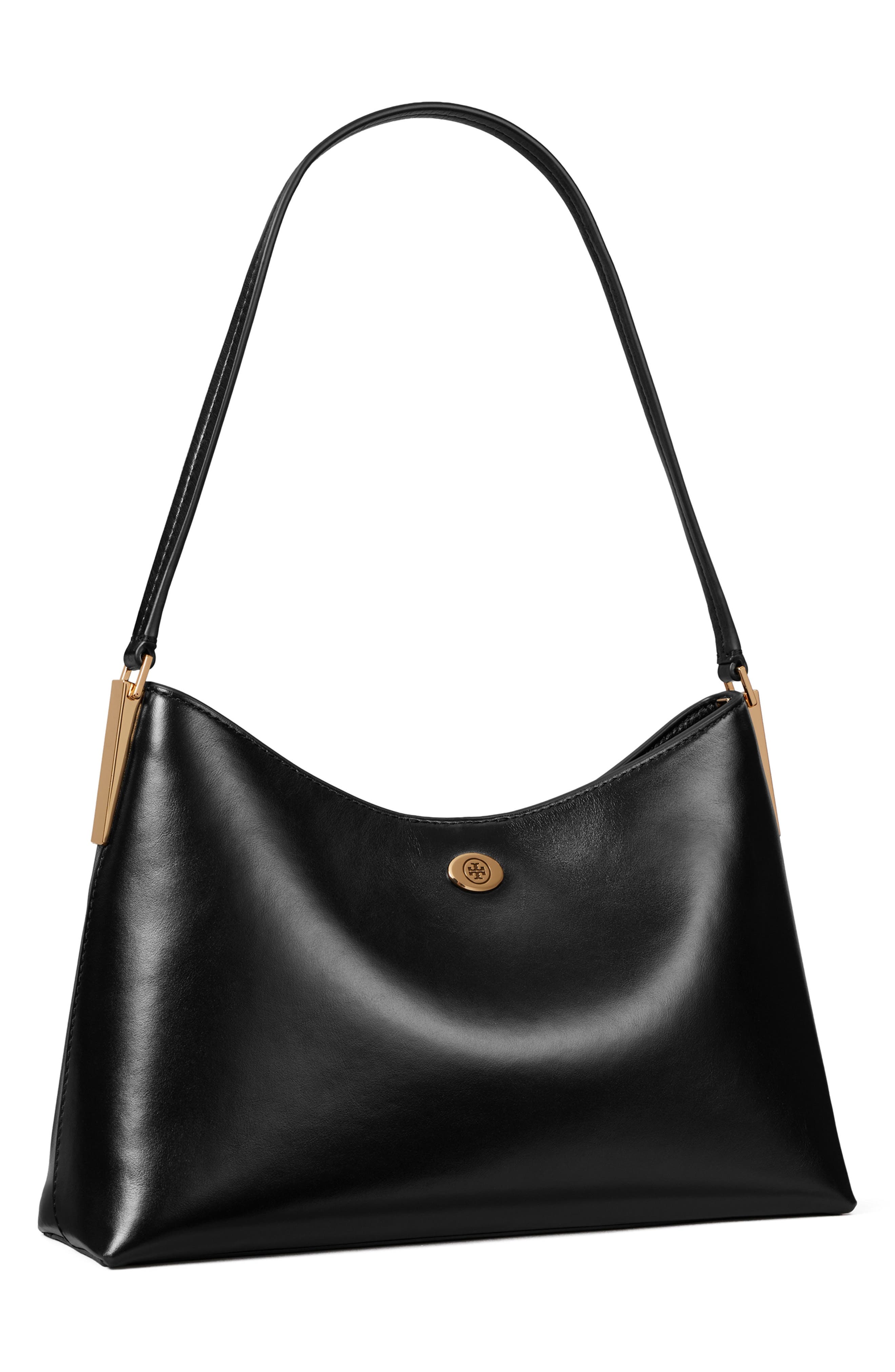 Tory Burch Small Robinson Leather Shoulder Bag, Alternate, color, Black