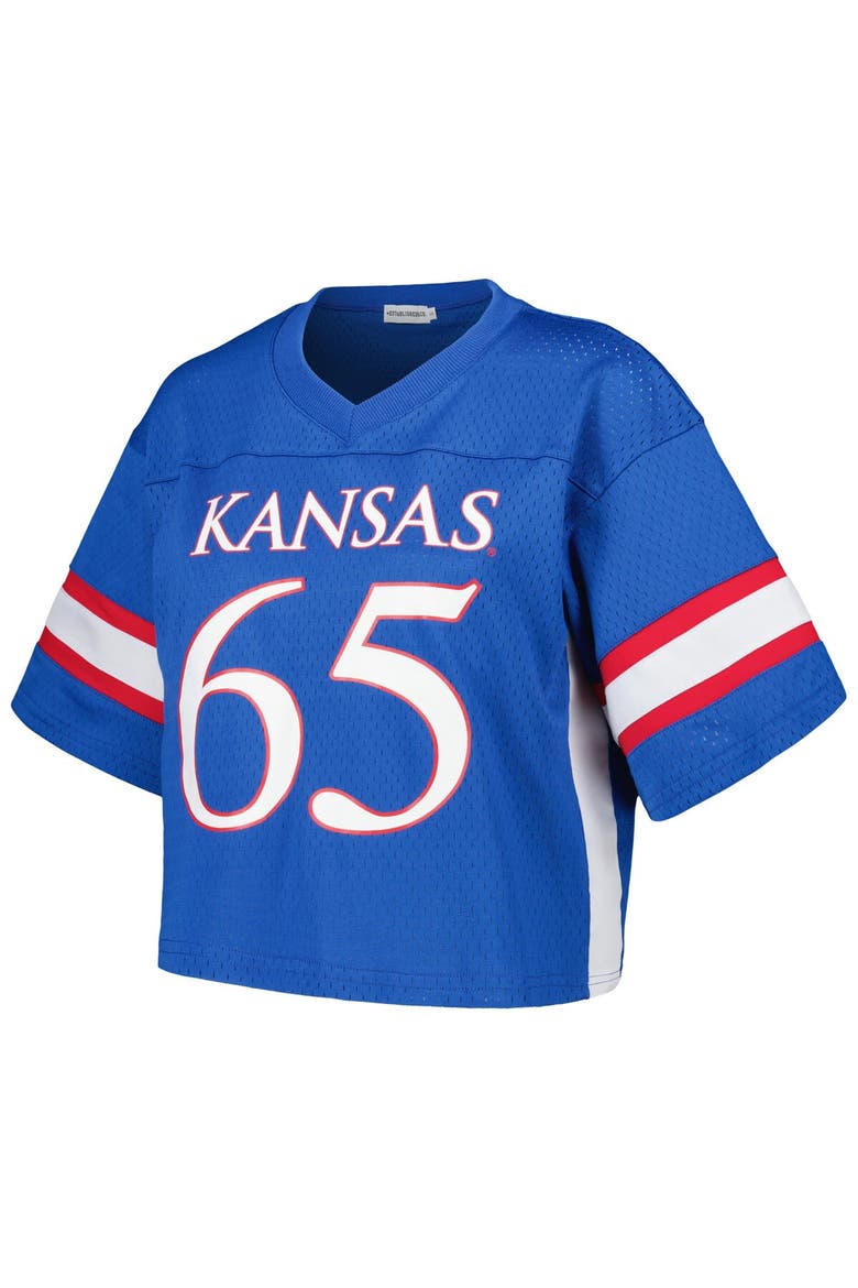 Women's Established & Co. #65 Royal Kansas Jayhawks Fashion Boxy Cropped Football Jersey, Alternate, color, Royal