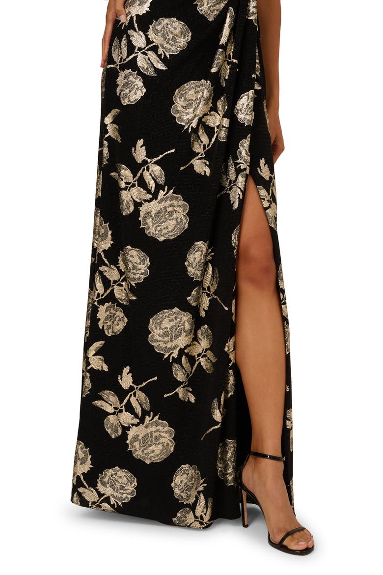 Metallic Floral Mermaid Gown, Alternate, color, BLACK/ GOLD