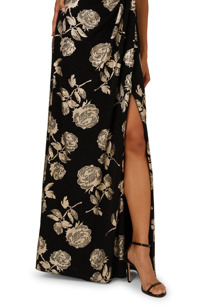 Adrianna Papell Metallic Floral Mermaid Gown, Alternate, color, Black/ Gold