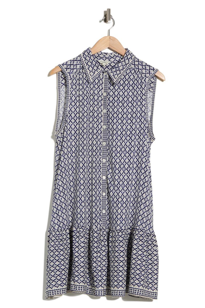 Sleeveless Ruffle Hem Shirtdress, Alternate, color, INDIGO/ CREAM CHAINMAIL GEO