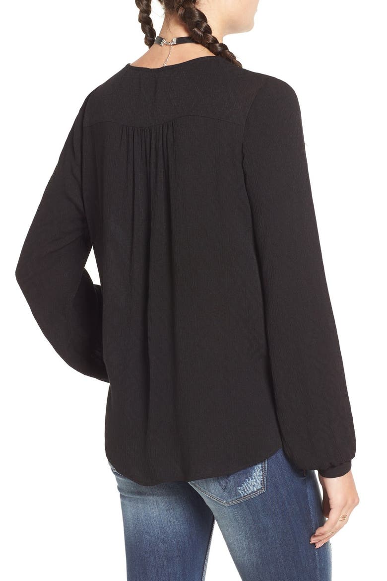 Lace-Up Surplice Blouse, Alternate, color, BLACK