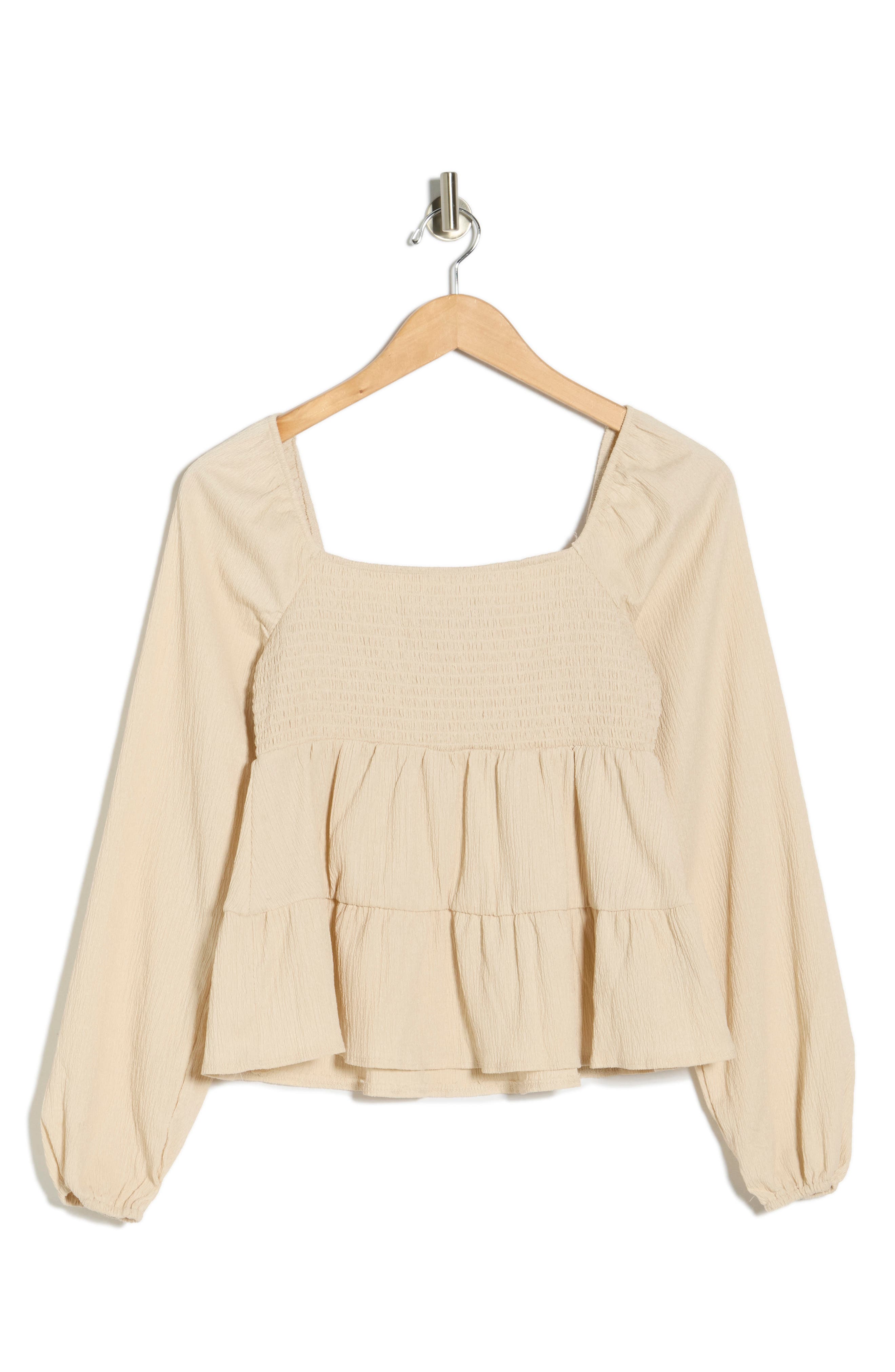 Madden Girl Smocked Tiered Ruffle Babydoll Top