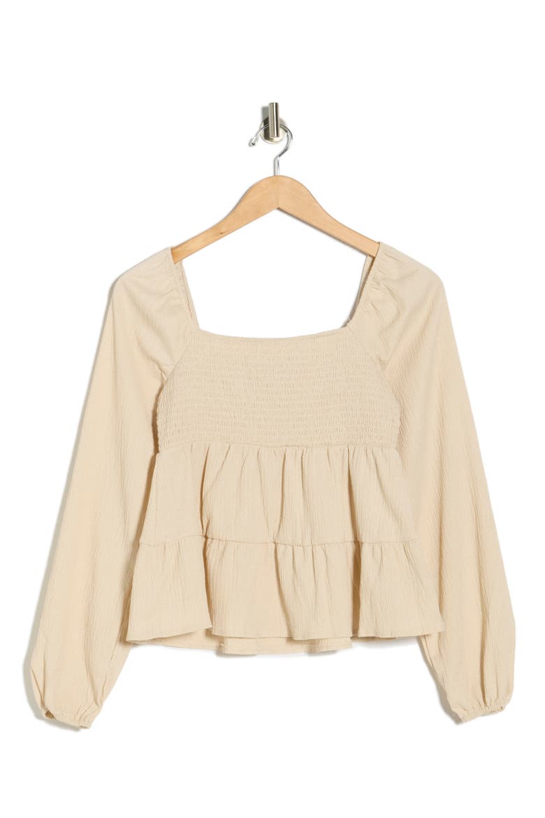 Smocked Tiered Ruffle Babydoll Top, Alternate, color, NATURAL