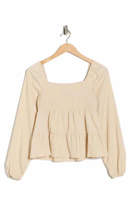 Madden Girl Smocked Tiered Ruffle Babydoll Top