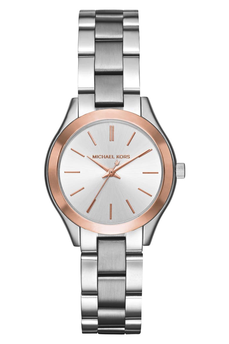 'Slim Runway' Bracelet Watch, 33mm, Main, color, 2T SILVER/ROSE
