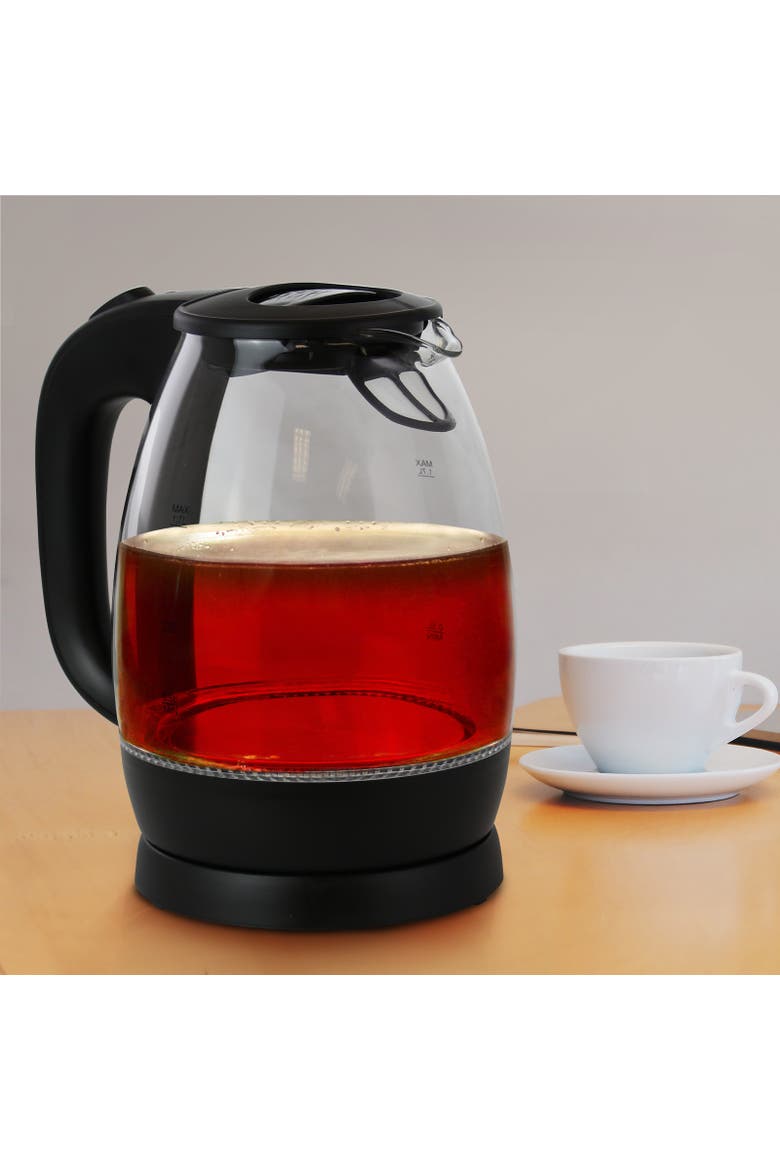 1.7L Cordless Electric Glass Tea Kettle, Alternate, color, Black