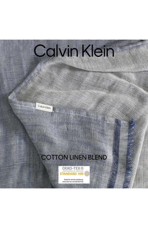 Calvin Klein Fine Weave Linen & Cotton Blend Throw Blanket In Blue