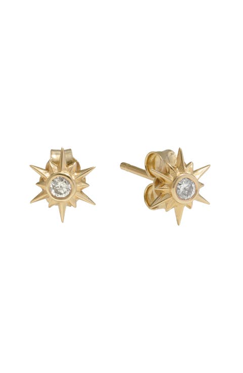 14k Gold Diamond Star Stud Earrings