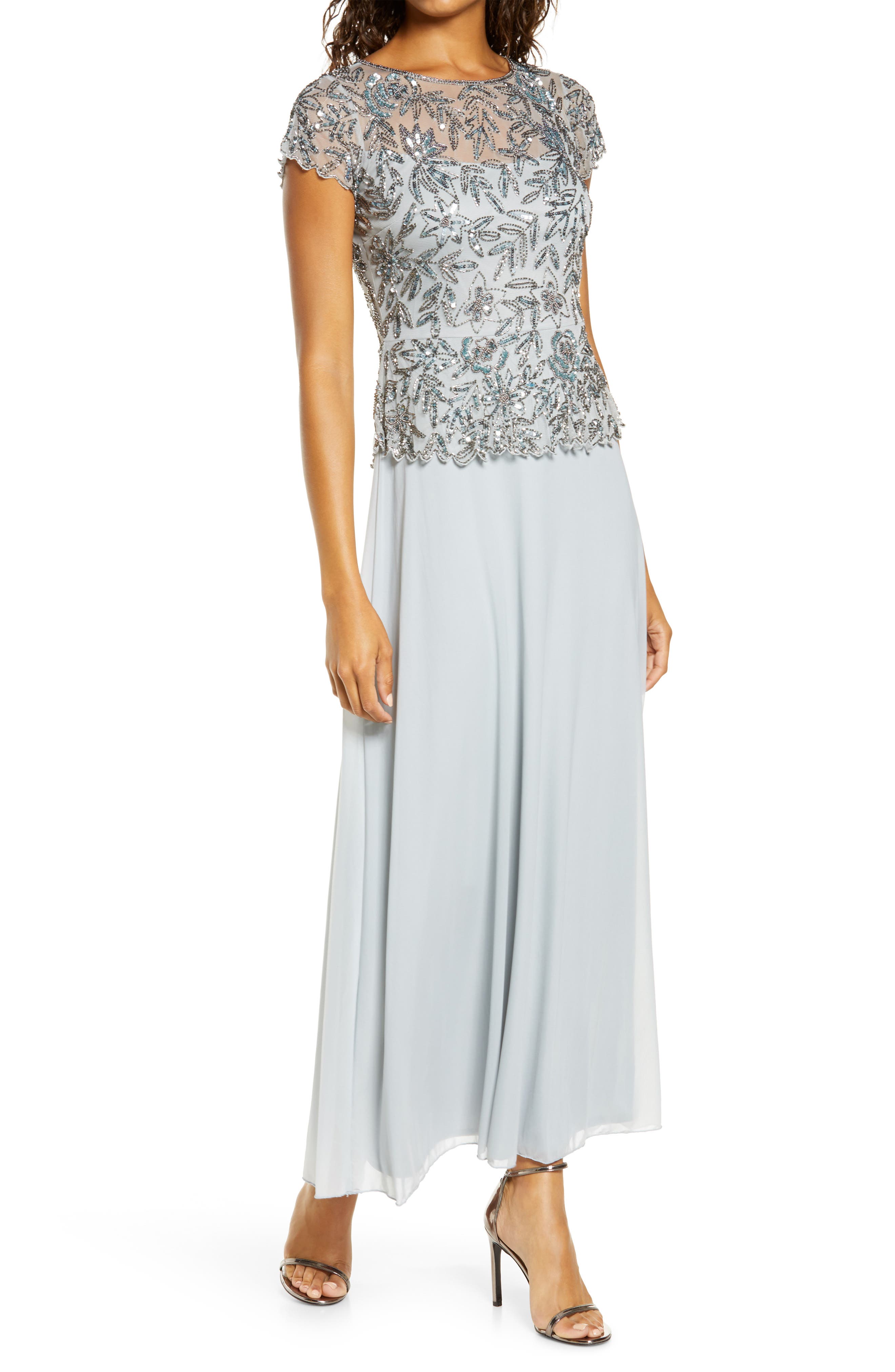 Beaded Mesh Mock Two-Piece Gown