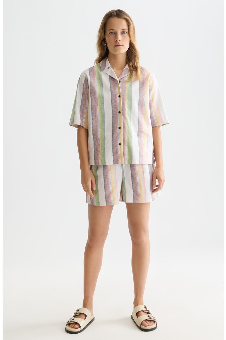 Stripe Short Sleeve Linen & Cotton Button-Up Shirt, Alternate, color, MULTI COLOR STRIPE
