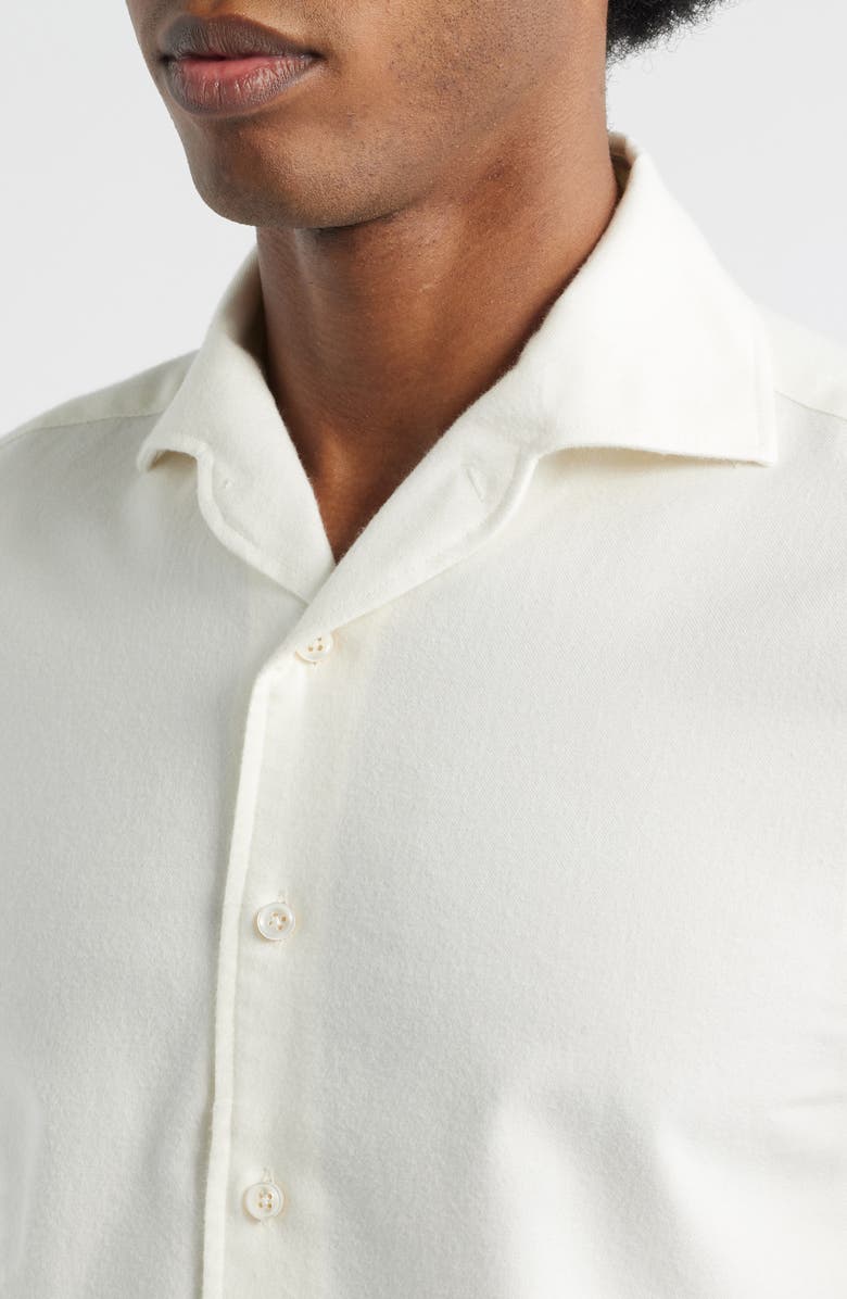 Aurélien Slim Fit Camp Collar Cotton & Cashmere Flannel Button-Up Shirt, Alternate, color, Ivory