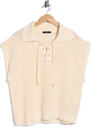 T Tahari Tie Neck Short Sleeve Open Stitch Sweater