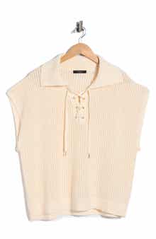 Tie Neck Short Sleeve Open Stitch Sweater