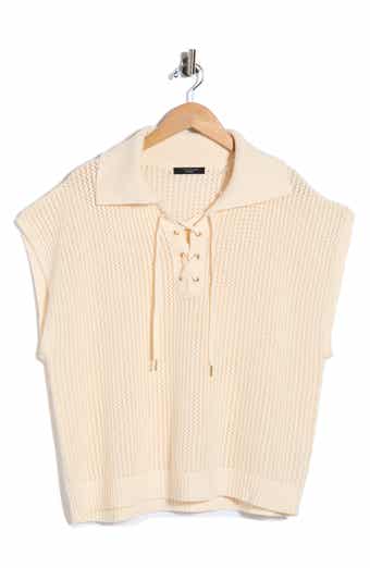 Tie Neck Short Sleeve Open Stitch Sweater