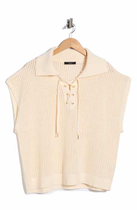 Tie Neck Short Sleeve Open Stitch Sweater