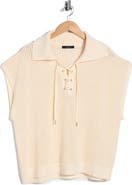 T Tahari Tie Neck Short Sleeve Open Stitch Sweater