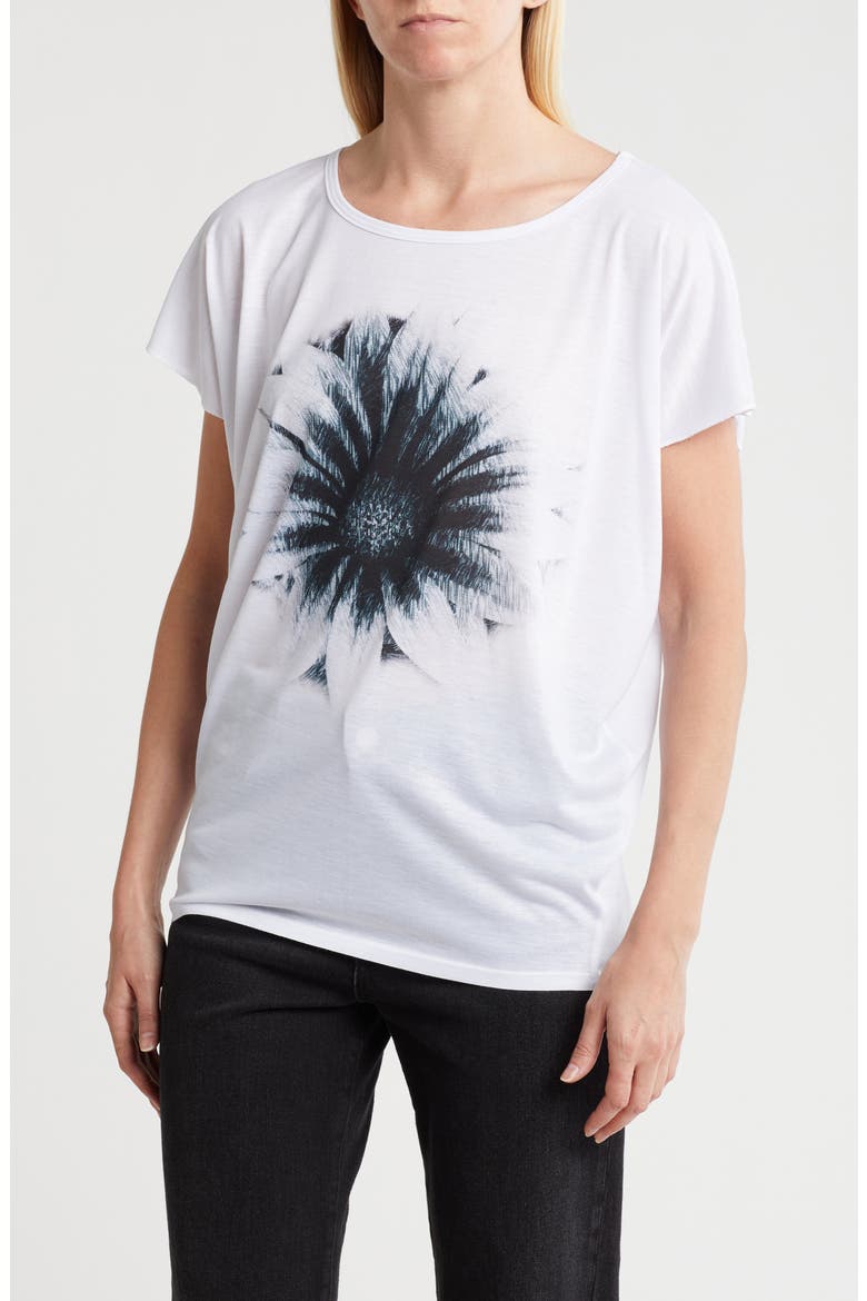Dolman Sleeve Tee, Main, color, WHITE BLACK SUNFLOWER PRINT