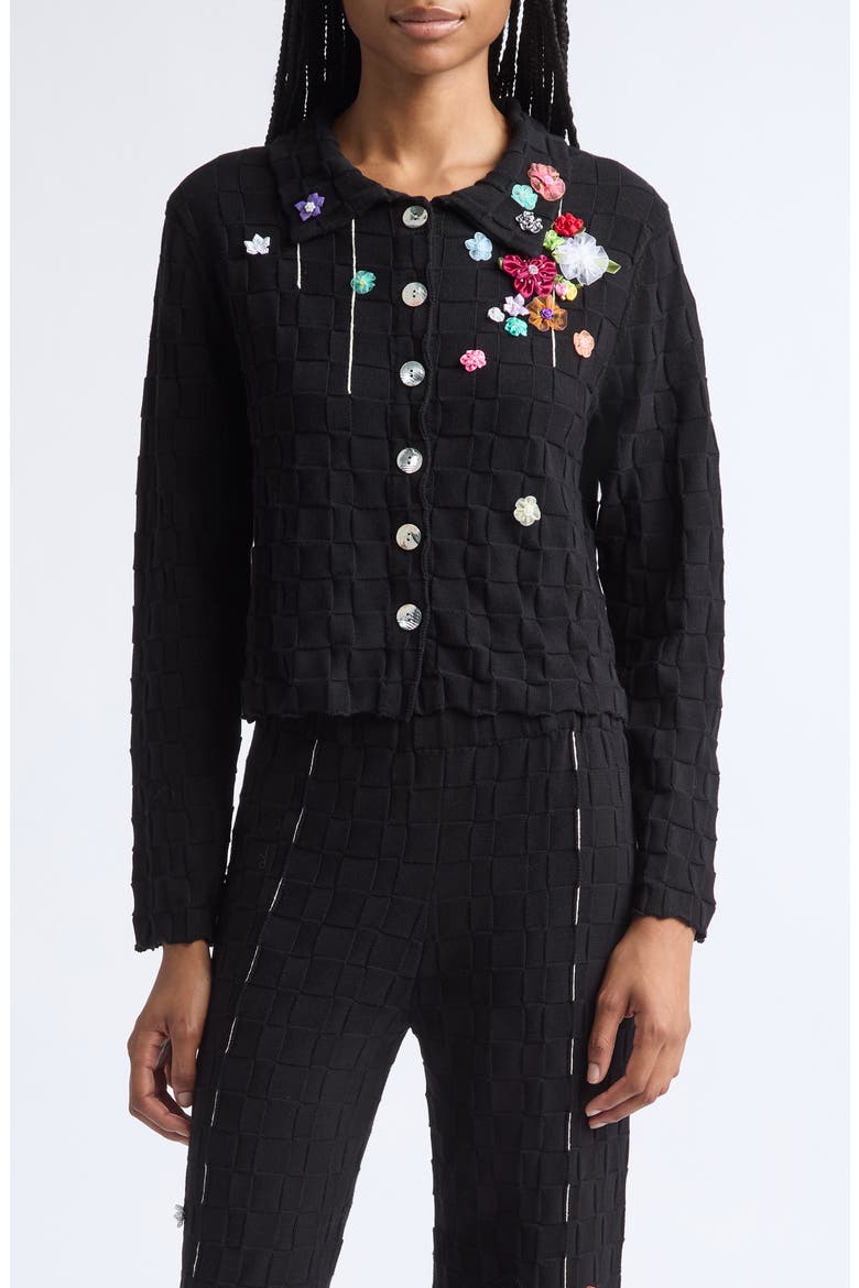 Floral Check Organic Cotton Shrunken Jacket, Main, color, BLACK