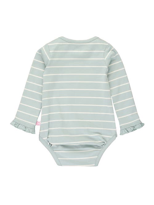 Rufflebutts Baby/toddler Girls Knit Long Sleeve Ruffle Layering Bodysuit In Cloud Blue And Ivory Stripe