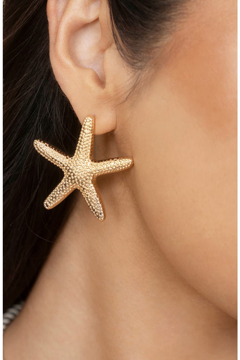 Large Starfish Stud Earrings, Alternate, color, GOLD