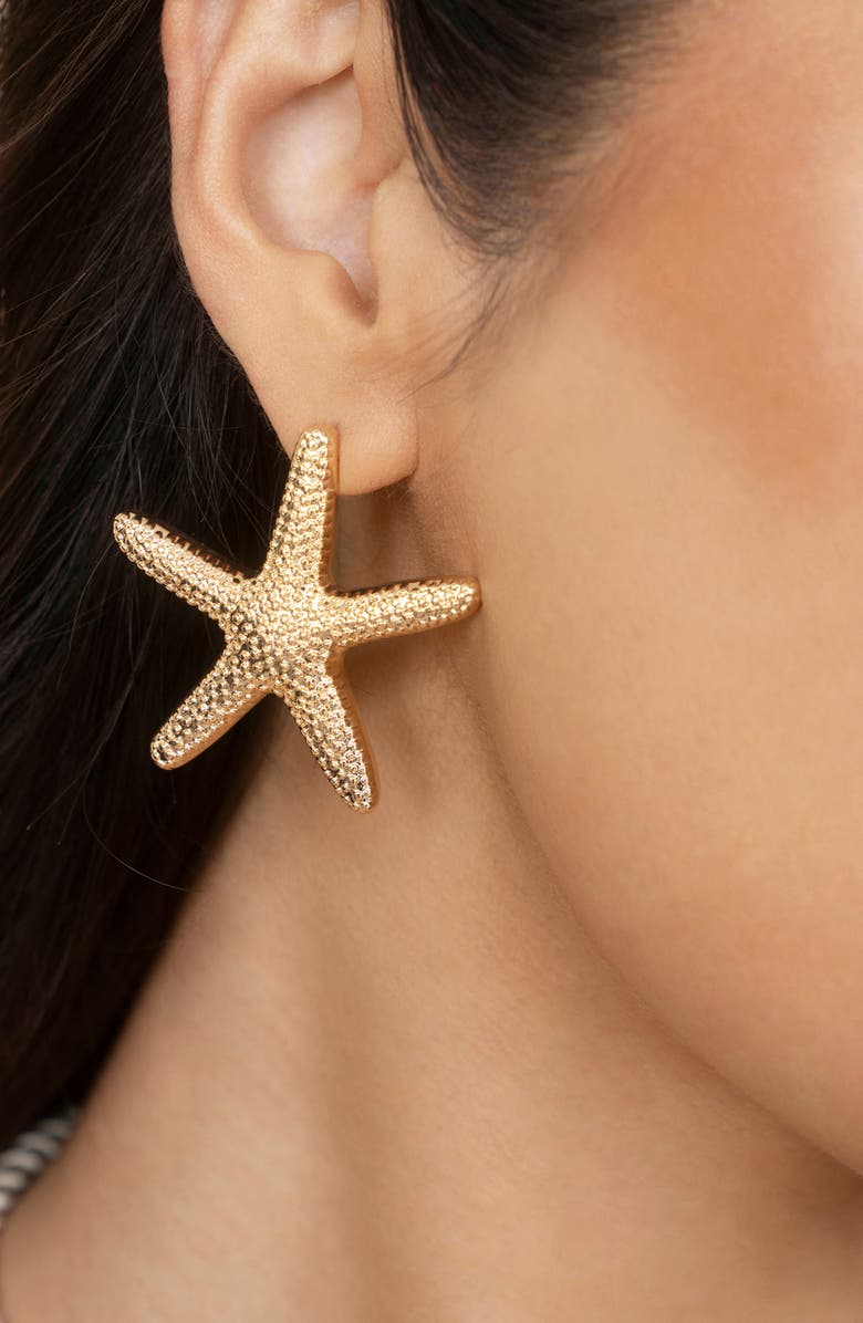 Ettika Large Starfish Stud Earrings, Alternate, color, Gold