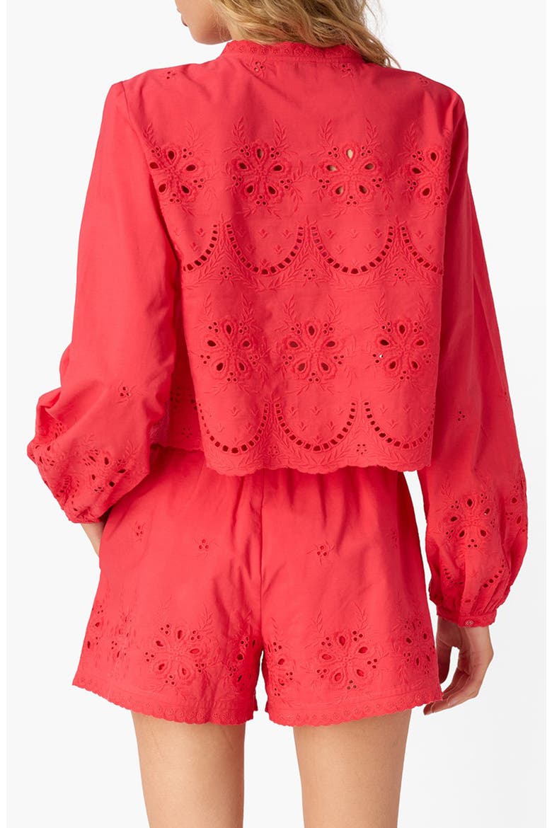 Kalena Embroidered Eyelet Long Sleeve Cotton Top, Alternate, color, CANDY APPLE