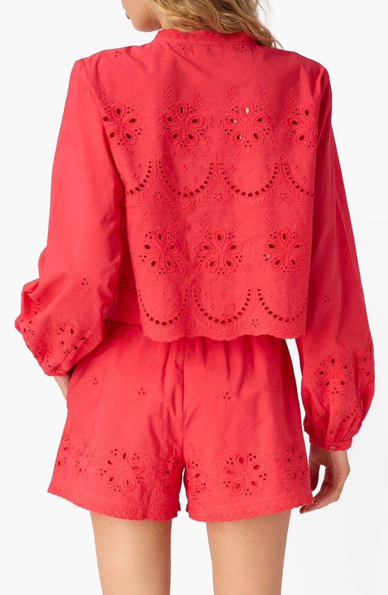 CAMI NYC Kalena Embroidered Eyelet Long Sleeve Cotton Top, Alternate, color, Candy Apple