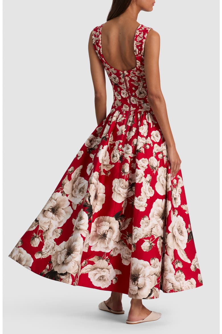 Oriana Floral Cotton Blend Midi Dress, Alternate, color, ROSE GARDEN HIBISCUS