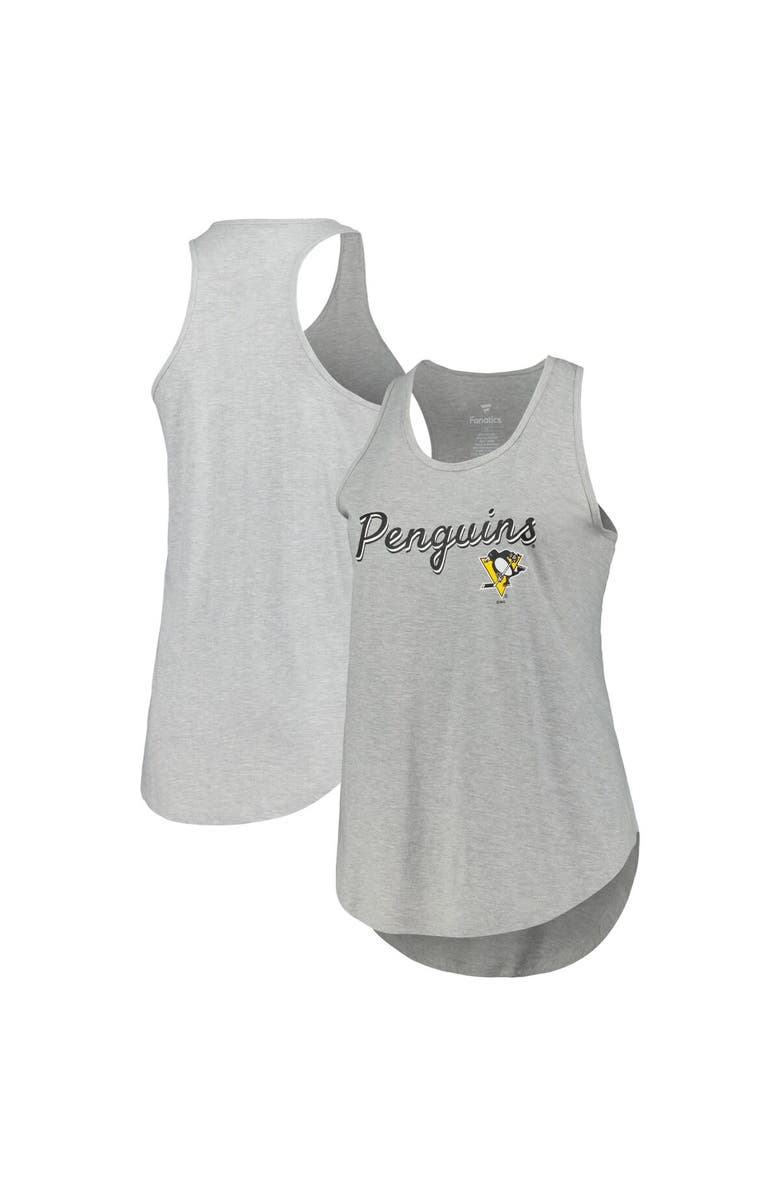 FANATICS Women's Fanatics Branded Heather Gray Pittsburgh Penguins Plus Size Racerback Tank Top, Alternate, color, Heather Gray