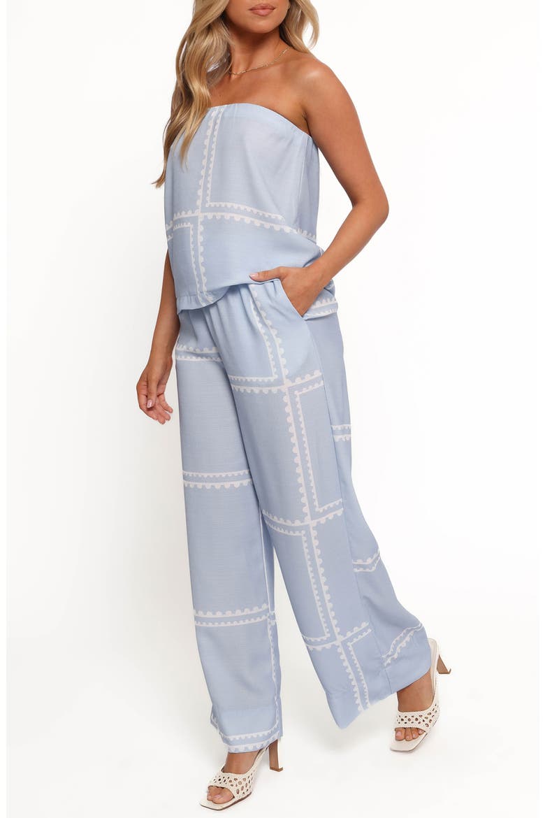 Ezra Linen Blend Strapless Top & Wide Leg Pants Set, Alternate, color, LIGHT BLUE