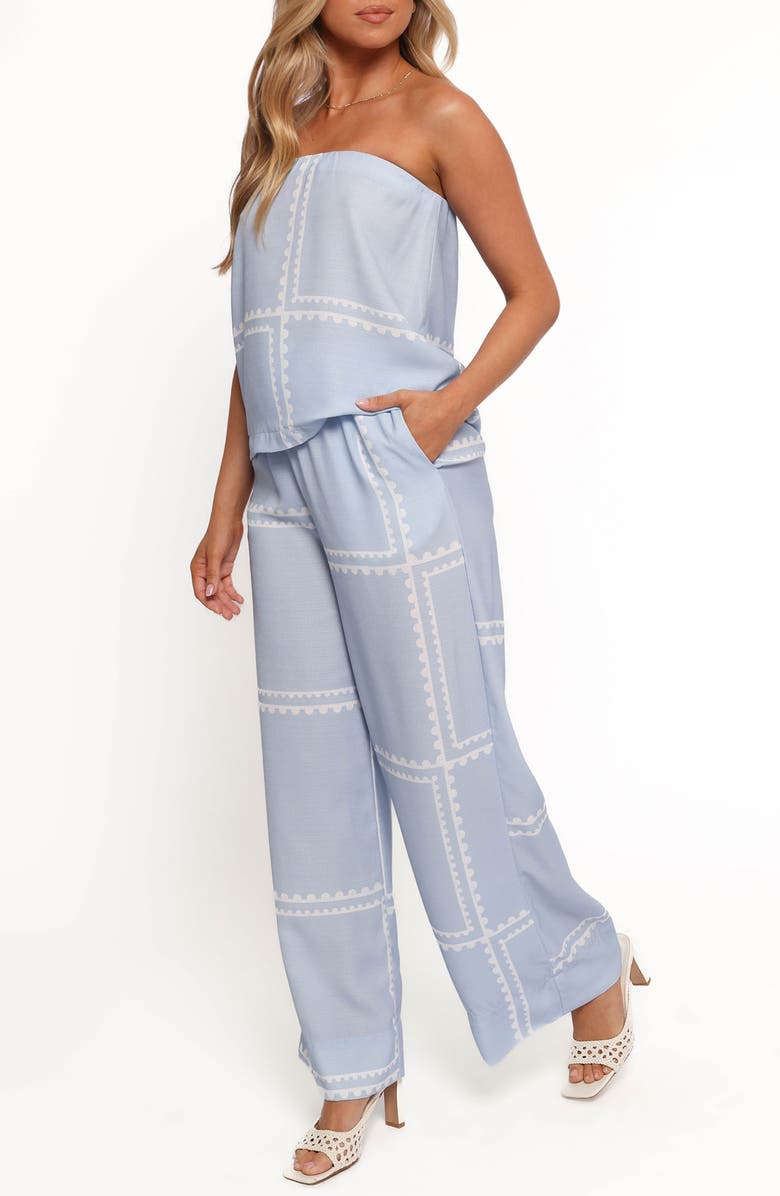 Petal & Pup Ezra Linen Blend Strapless Top & Wide Leg Pants Set, Alternate, color, Light Blue