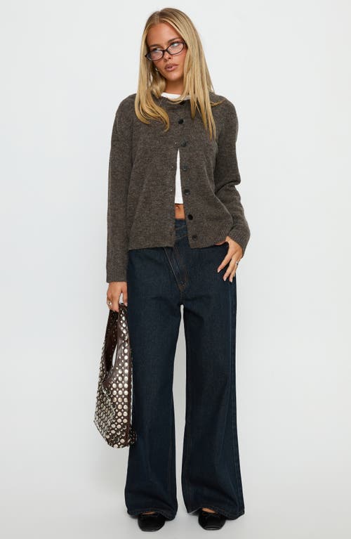 Princess Polly Better Than Fiction Crewneck Cardigan In Brown