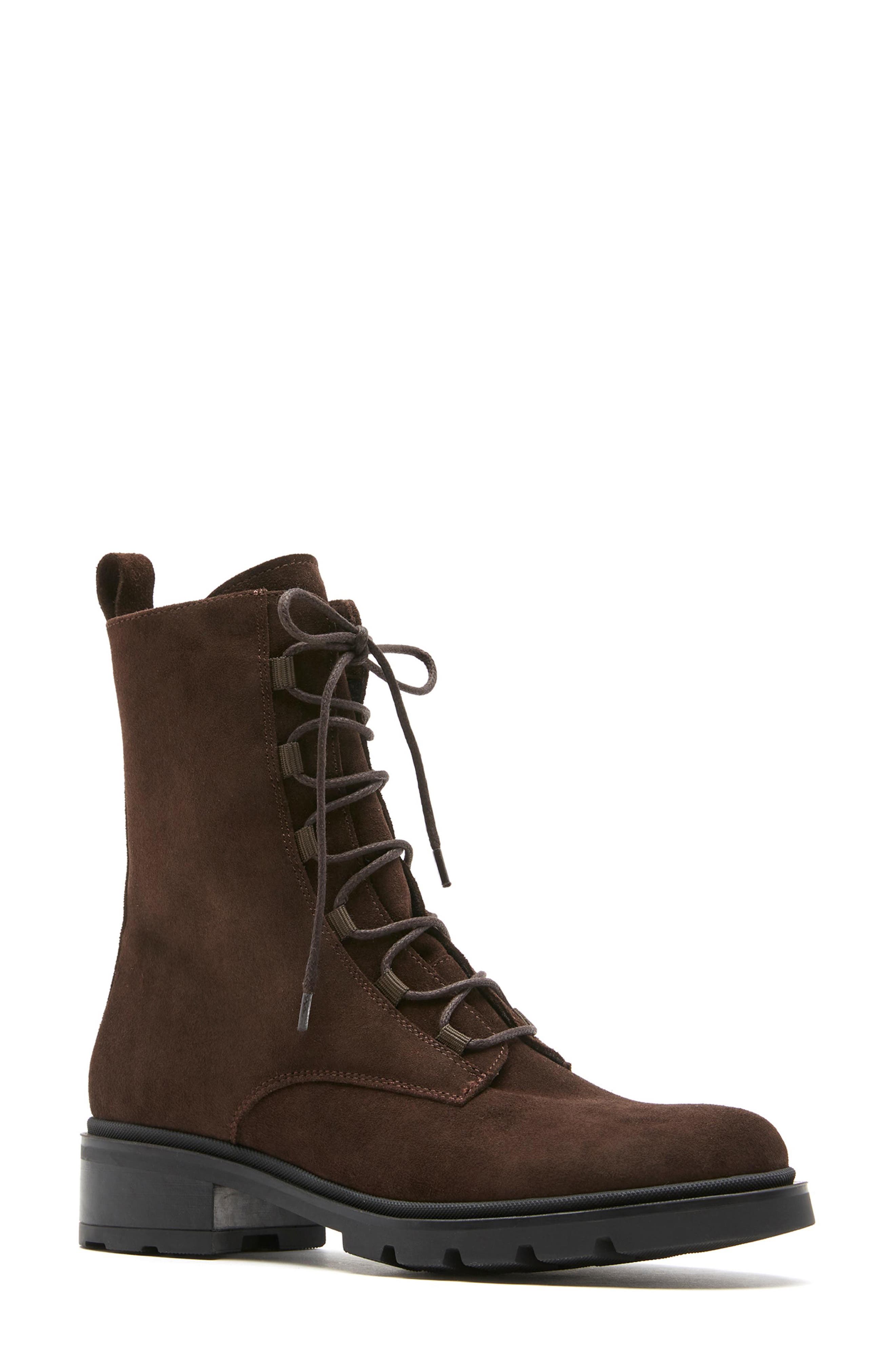 Secure Leather Combat Boot, Main, color, BRUNETTE SUEDE