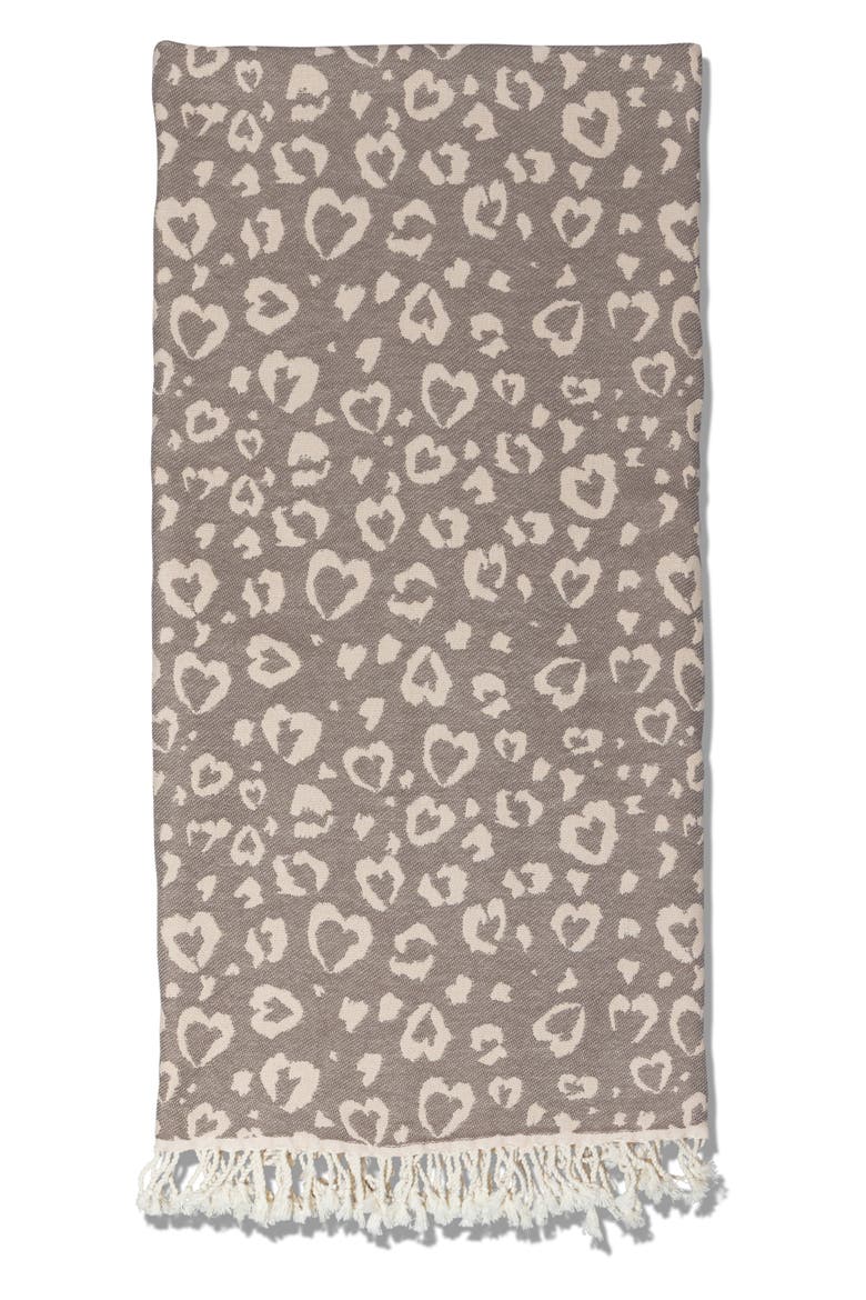 Leopard Heart Organic Cotton Medium Weight Throw Blanket, Alternate, color, Brown