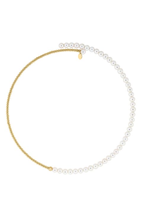 14K Yellow Gold 4.5mm Freshwater Pearl Beaded Choker Necklace