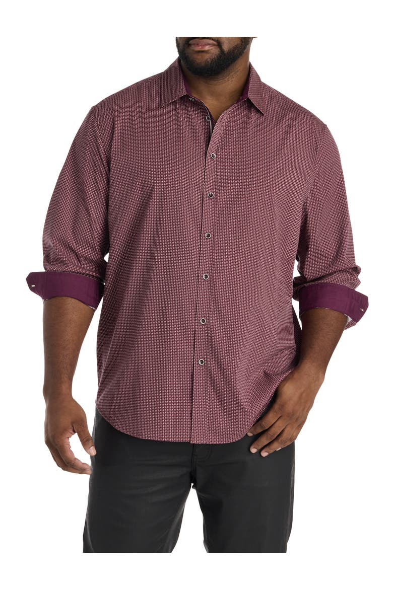 Big & Tall Micro Print Sport Shirt, Main, color, BURGUNDY